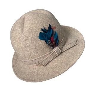 Vintage Women's 100% Wool Doeskin Felt Bollman & Co. Hat w/ Feathers USA